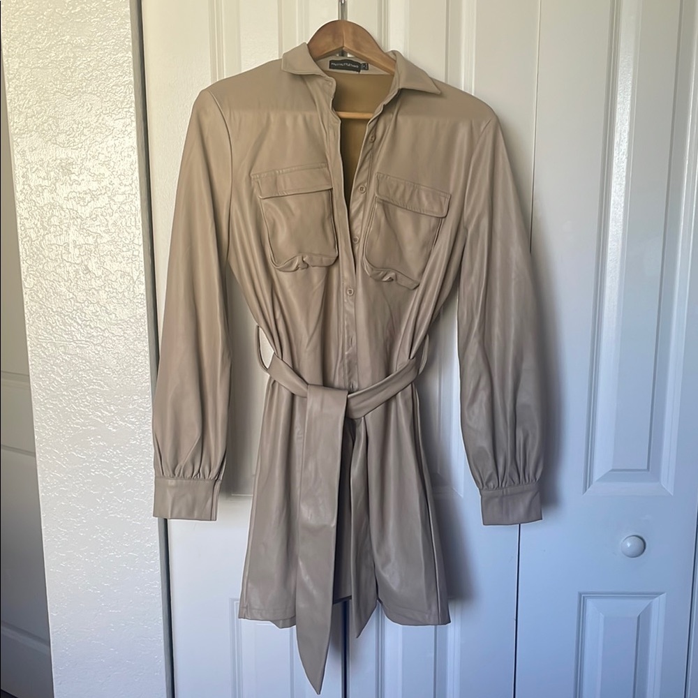 Beige Belted Women's Blazer dress